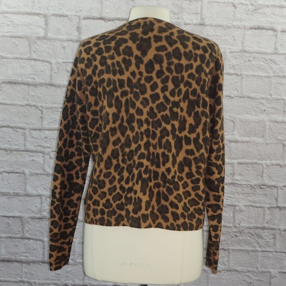 Vintage 90s Animal Leopard Print Lambswool Angora Cardigan Sweater Large - Picture 2 of 5